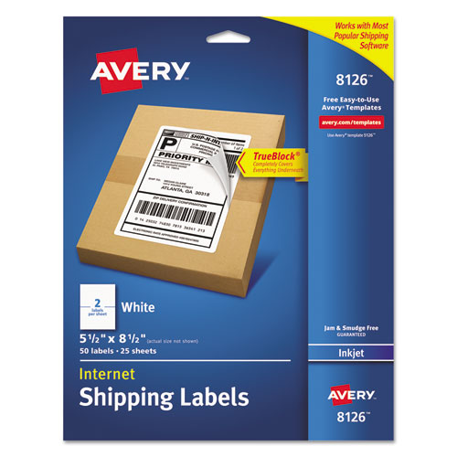 Shipping Labels W/ Trueblock Technology, Inkjet Printers, 5.5 X 8.5, White, 2/sheet, 25 Sheets/pack