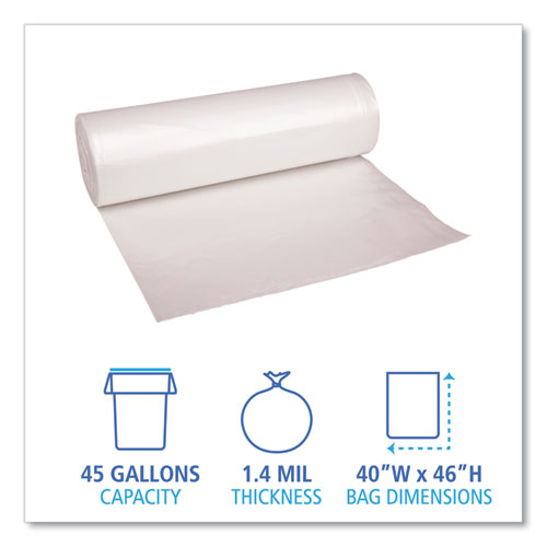 Recycled Low-density Polyethylene Can Liners, 45 Gal, 1.4 Mil, 40