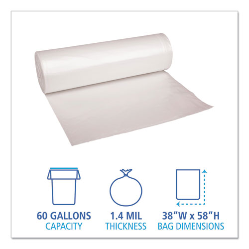 Recycled Low-density Polyethylene Can Liners, 60 Gal, 1.4 Mil, 38
