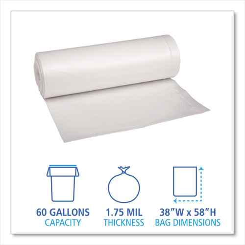 Recycled Low-density Polyethylene Can Liners, 60 Gal, 1.75 Mil, 38