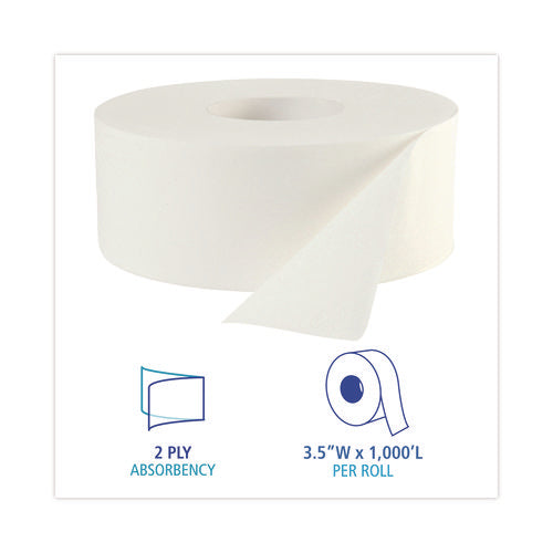 Jrt Bath Tissue, Jumbo, Septic Safe, 2-ply, White, 3.3