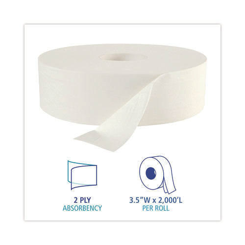Jrt Bath Tissue, Jumbo, Septic Safe, 2-ply, White, 3.5