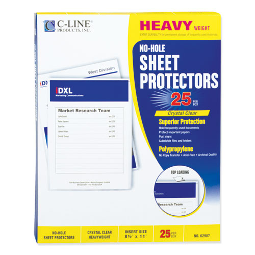 Top-load No-hole Sheet Protectors, Heavyweight, Clear, 2