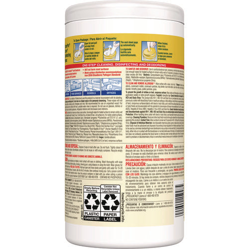Disinfecting Wipes, 1-ply, 7 X 8, Lemon Fresh, White, 75/canister, 6/carton