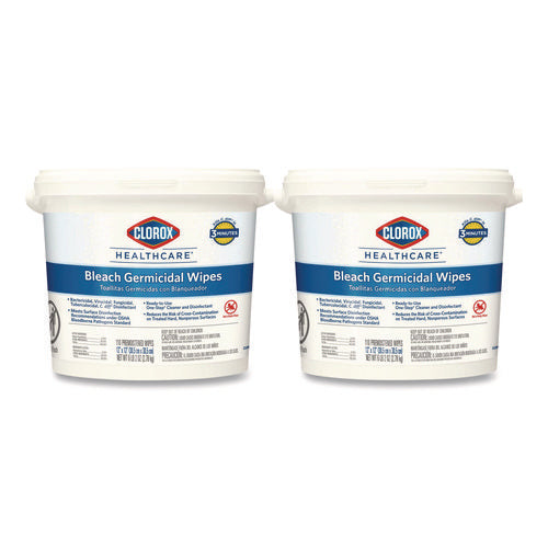 Bleach Germicidal Wipes, 1-ply, 12 X 12, Unscented, White, 110/canister, 2 Canisters/carton