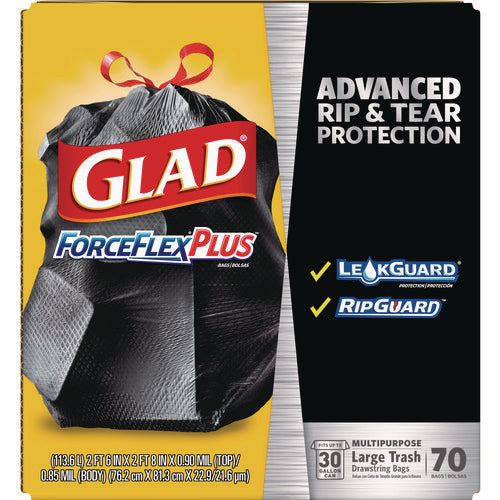 Forceflexplus Drawstring Large Trash Bags, 30 Gal, 1.05 Mil, 30