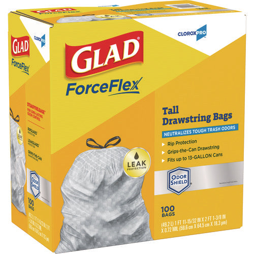 Cloroxpro Forceflex Tall Kitchen Drawstring Trash Bags, 13 Gal, 23.75 X 24.88, Gray, 100/box