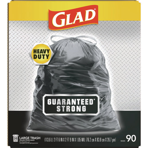 Guaranteed Strong Large Drawstring Trash Bags, Three-ply, 30 Gal, 1.05 Mil, 30