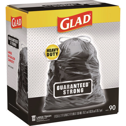 Guaranteed Strong Large Drawstring Trash Bags, Three-ply, 30 Gal, 1.05 Mil, 30