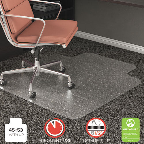 Rollamat Frequent Use Chair Mat, Med Pile Carpet, Flat, 45 X 53, Wide Lipped, Clear