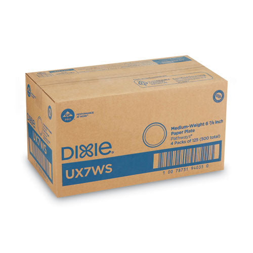 Pathways Soak-proof Shield Mediumweight Paper Plates, Wisesize, 6.87