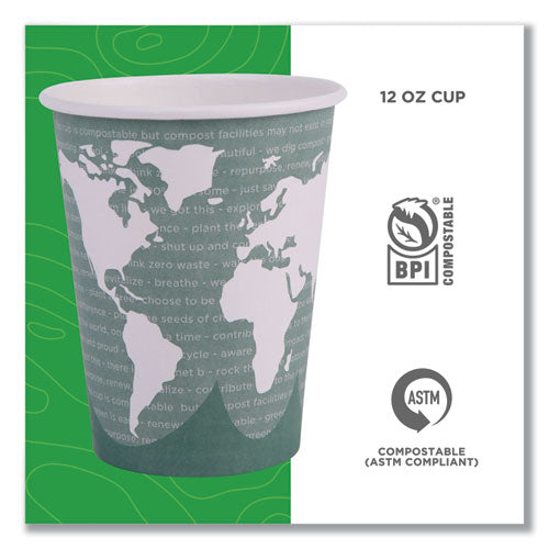 World Art Renewable And Compostable Hot Cups, 12 Oz, Gray, 50/pack, 20 Packs/carton