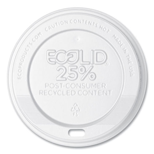 Ecolid 25% Recycled Content Hot Cup Lid, White, Fits 10 Oz To 20 Oz Cups, 100/pack, 10 Packs/carton