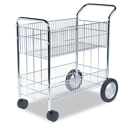 Wire Mail Cart, Metal, 2 Bins, 21.5