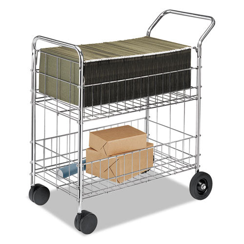 Wire Mail Cart, Metal, 2 Bins, 21.5