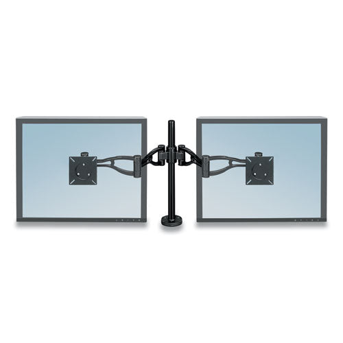 Professional Series Depth Adjustable Dual Monitor Arm, 360 Deg Rotation, 37 Deg Tilt, 360 Deg Pan, Black, Supports 24 Lb