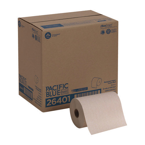 Pacific Blue Basic Nonperforated Paper Towels, 1-ply, 7.88 X 350 Ft, Brown, 12 Rolls/carton