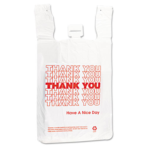 Hdpe T-shirt Bags, Thank You - Have A Nice Day Labeling, Cut-out Handles, 12