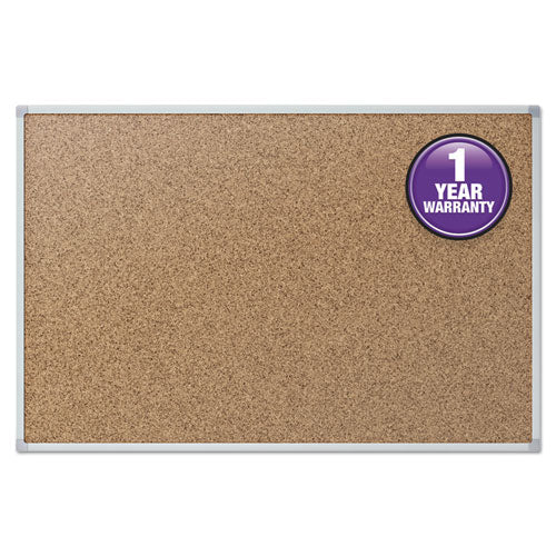 Economy Cork Board With Aluminum Frame, 36" X 24", Tan Surface, Satin Aluminum Frame