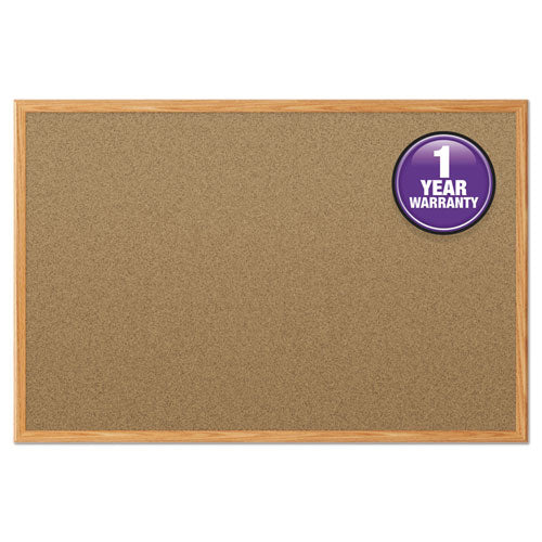 Economy Cork Board With Oak Frame, 48" X 36", Tan Surface, Oak Finished Fiberboard (mdf) Frame