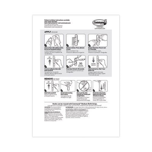 General Purpose Hooks, Medium, Plastic, White, 3 Lb Capacity, 20 Hooks And 24 Strips/pack