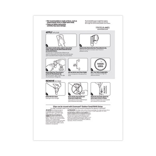 All Weather Hooks And Strips, Small, Plastic, Clear, 16 Clips And 20 Strips/pack