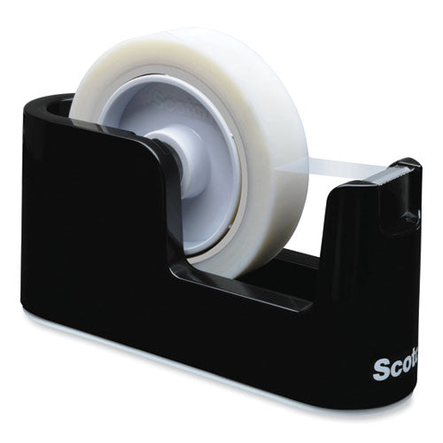 Heavy Duty Weighted Desktop Tape Dispenser With One Roll Of Tape, 3" Core, Abs, Black