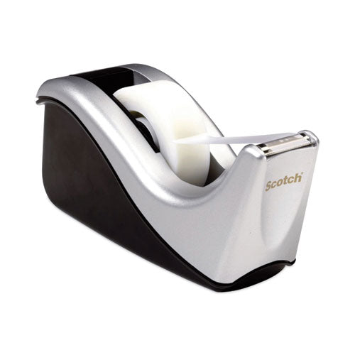 Value Desktop Tape Dispenser, Attached 1" Core, Black/silver