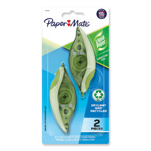 Dryline Grip Correction Tape, Recycled Dispenser, Green/white Applicator, 0.2