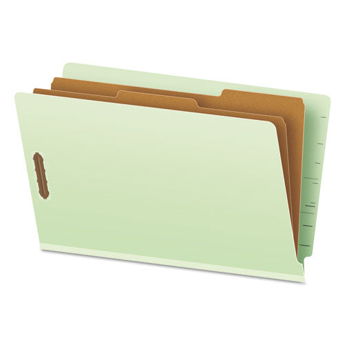 End Tab Classification Folders, 2" Expansion, 2 Dividers, 6 Fasteners, Legal Size, Pale Green Exterior, 10/box