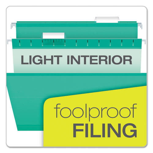 Colored Reinforced Hanging Folders, Letter Size, 1/5-cut Tabs, Aqua, 25/box