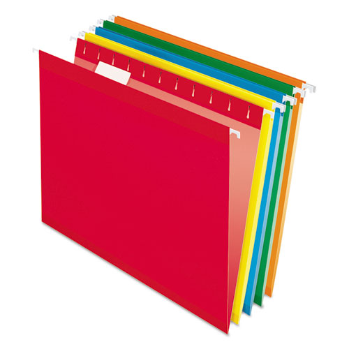 Colored Reinforced Hanging Folders, Letter Size, 1/5-cut Tabs, Assorted Bright Colors, 25/box