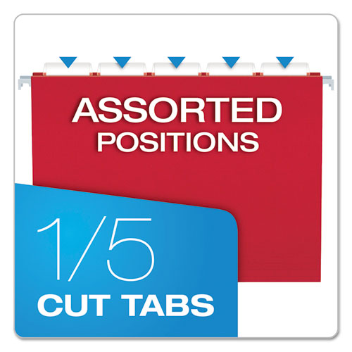 Colored Reinforced Hanging Folders, Letter Size, 1/5-cut Tabs, Assorted Bright Colors, 25/box