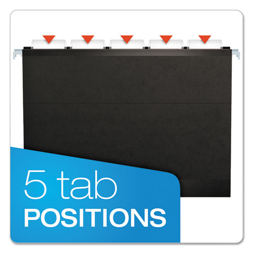Colored Reinforced Hanging Folders, Letter Size, 1/5-cut Tabs, Black, 25/box