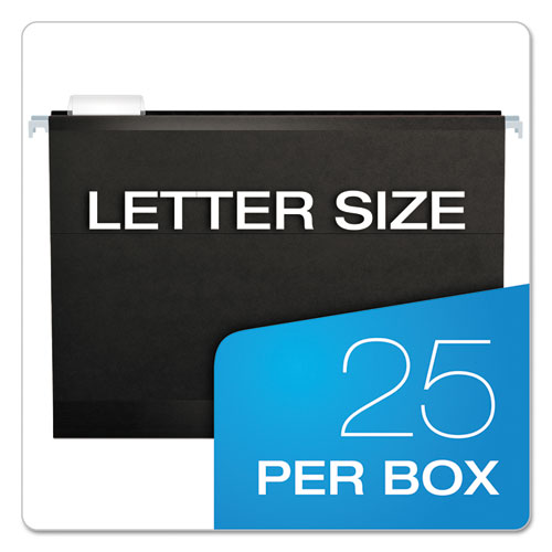 Colored Reinforced Hanging Folders, Letter Size, 1/5-cut Tabs, Black, 25/box