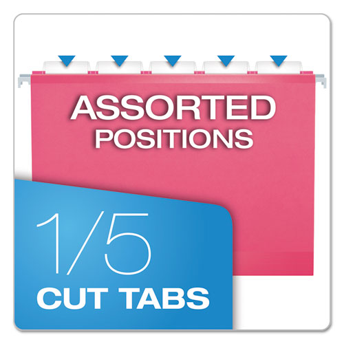 Colored Reinforced Hanging Folders, Letter Size, 1/5-cut Tabs, Pink, 25/box