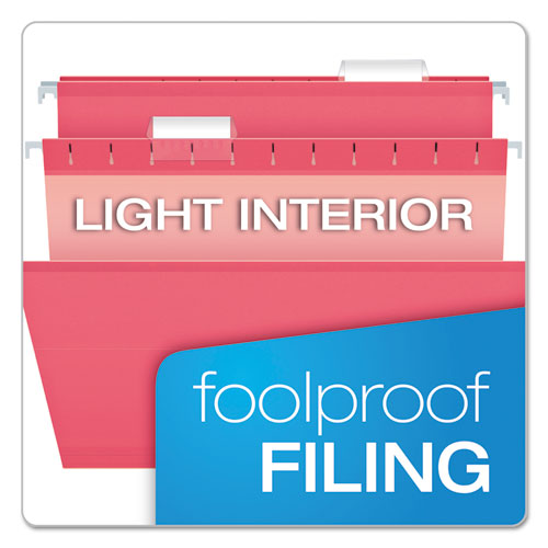 Colored Reinforced Hanging Folders, Letter Size, 1/5-cut Tabs, Pink, 25/box