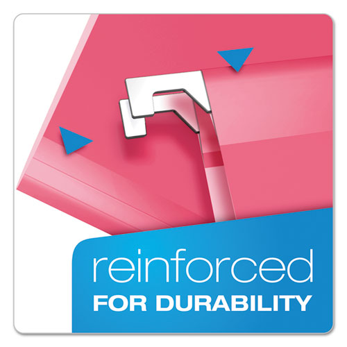 Colored Reinforced Hanging Folders, Letter Size, 1/5-cut Tabs, Pink, 25/box