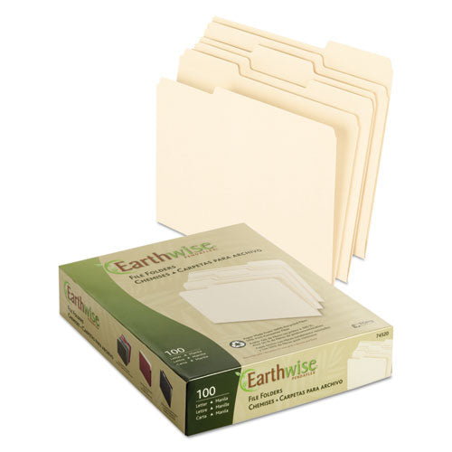 Earthwise By Pendaflex 100% Recycled Manila File Folder, 1/3-cut Tabs: Assorted, Letter, 0.75