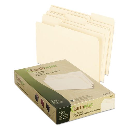 Earthwise By Pendaflex 100% Recycled Manila File Folder, 1/3-cut Tabs: Assorted, Legal Size, 0.75