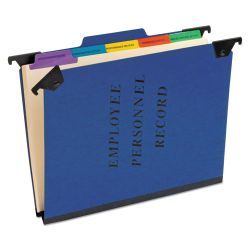 Hanging-style Personnel Folders, 5 Dividers With 1/5-cut Tabs, Letter Size, 1/3-cut Exterior Tabs, Blue