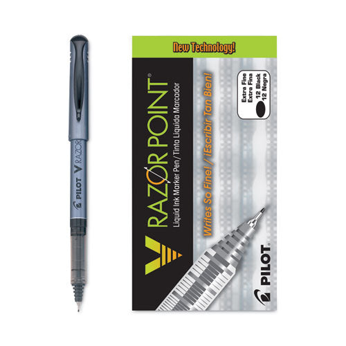 V Razor Point Liquid Ink Porous Point Pen, Stick, Extra-fine 0.5 Mm, Black Ink, Gray/smoke Barrel, Dozen