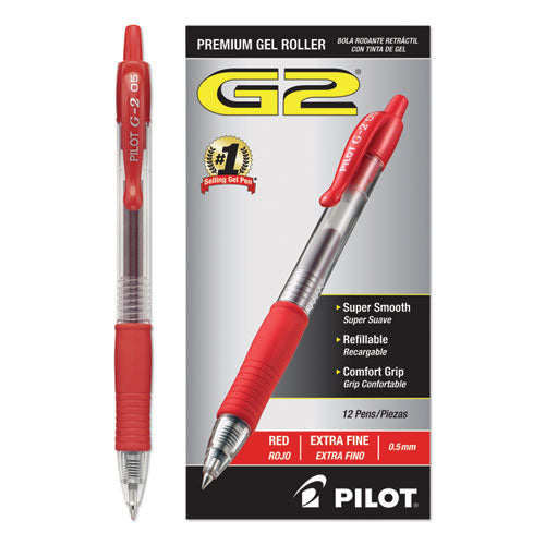G2 Premium Gel Pen, Retractable, Extra-fine 0.5 Mm, Red Ink, Smoke/red Barrel, Dozen