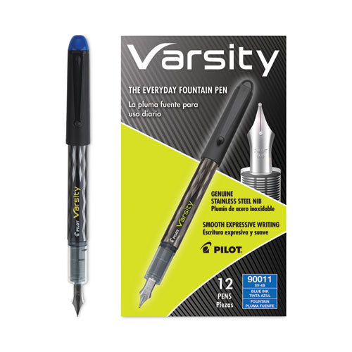 Varsity Fountain Pen, Medium 1 Mm, Blue Ink, Clear/black/blue Barrel