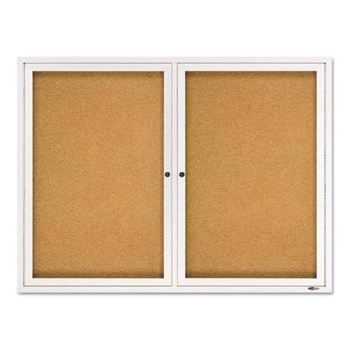 Enclosed Indoor Cork Bulletin Board With Two Hinged Doors, 48