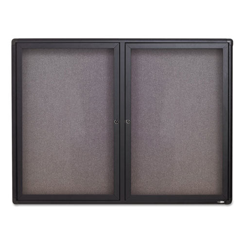 Enclosed Indoor Fabric Bulletin Board With Two Hinged Doors, 48