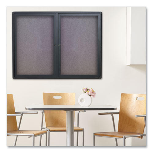 Enclosed Indoor Fabric Bulletin Board With Two Hinged Doors, 48