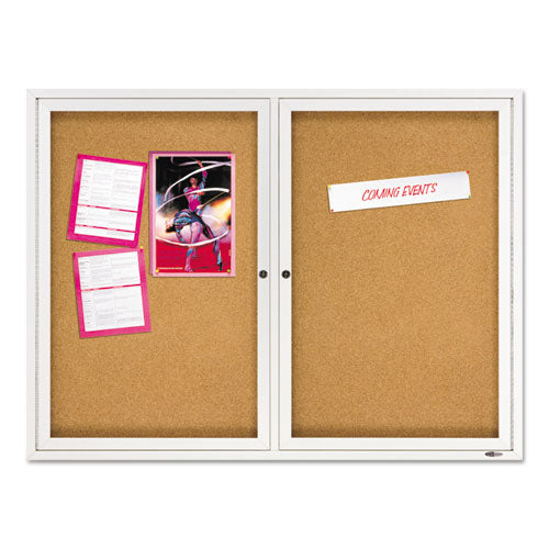 Enclosed Indoor Cork Bulletin Board With Two Hinged Doors, 48