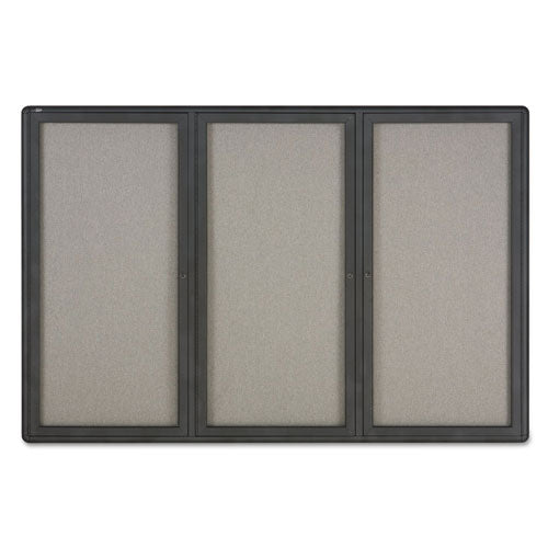 Enclosed Indoor Fabric Bulletin Board With Three Hinged Doors, 72