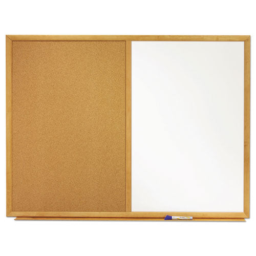 Combination Board, 48" X 36", Brown/white Surface, Oak Finished Fiberboard (mdf) Frame